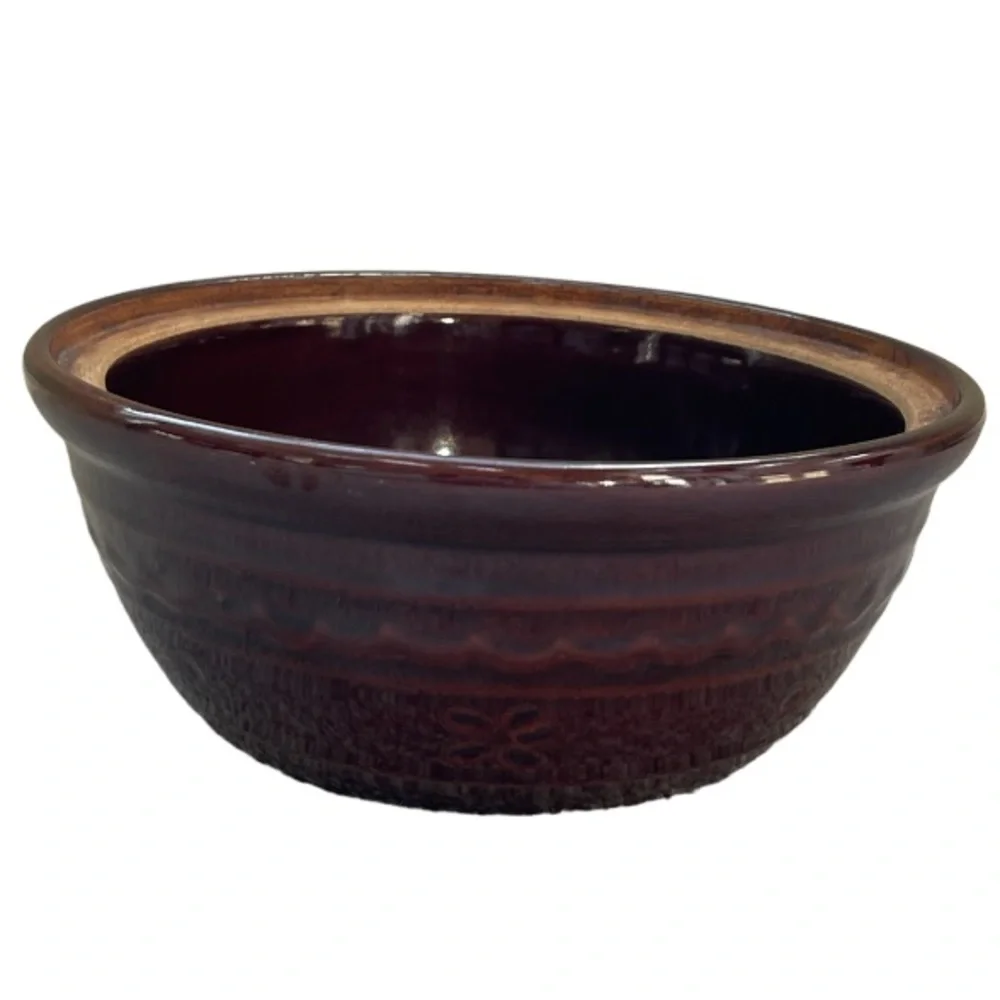 Vintage MarCrest Pottery Brown Stoneware Floral Mixing Bowl Antique Home Decor